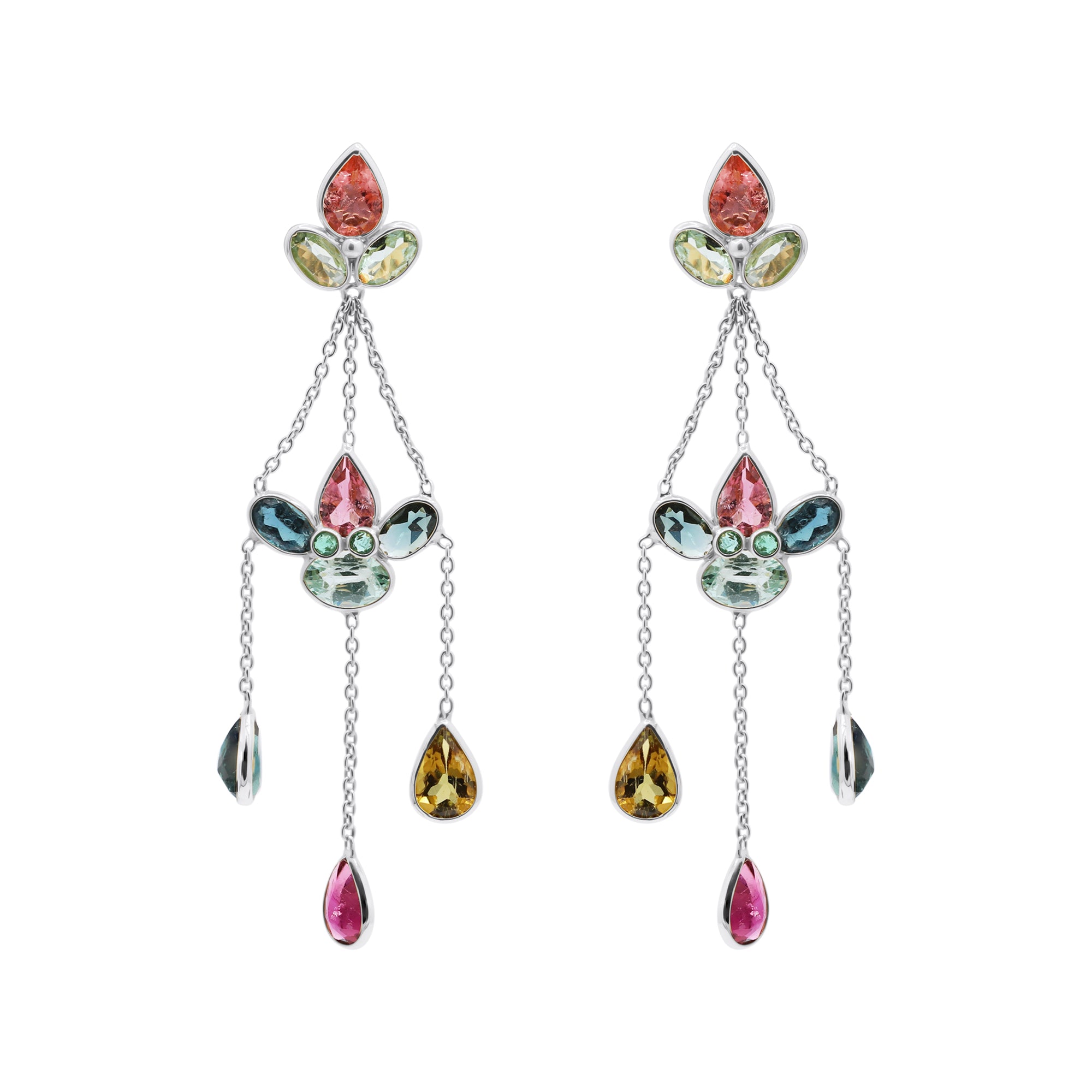 Handmade 18k Gold Natural Multi Tourmaline Gemstone Drop Earrings