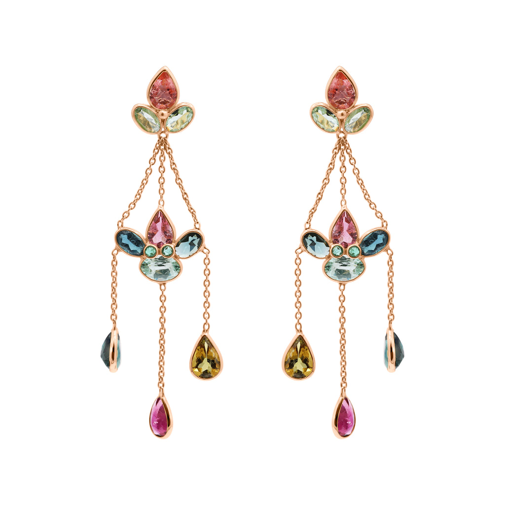 Handmade 18k Gold Natural Multi Tourmaline Gemstone Drop Earrings