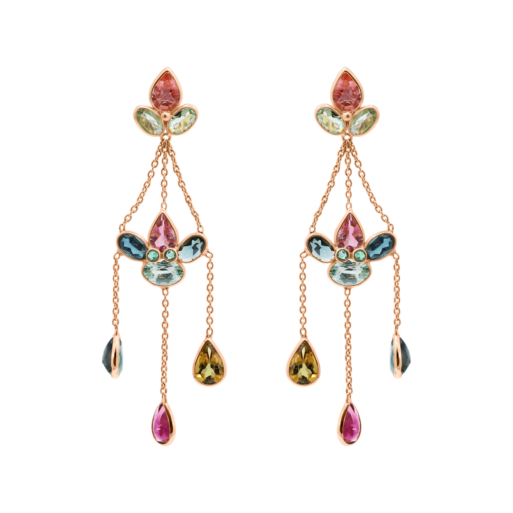Handmade 18k Gold Natural Multi Tourmaline Gemstone Drop Earrings