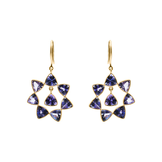 14k Gold Natural Tanzanite Gemstone Drop Dangle Designer Earrings