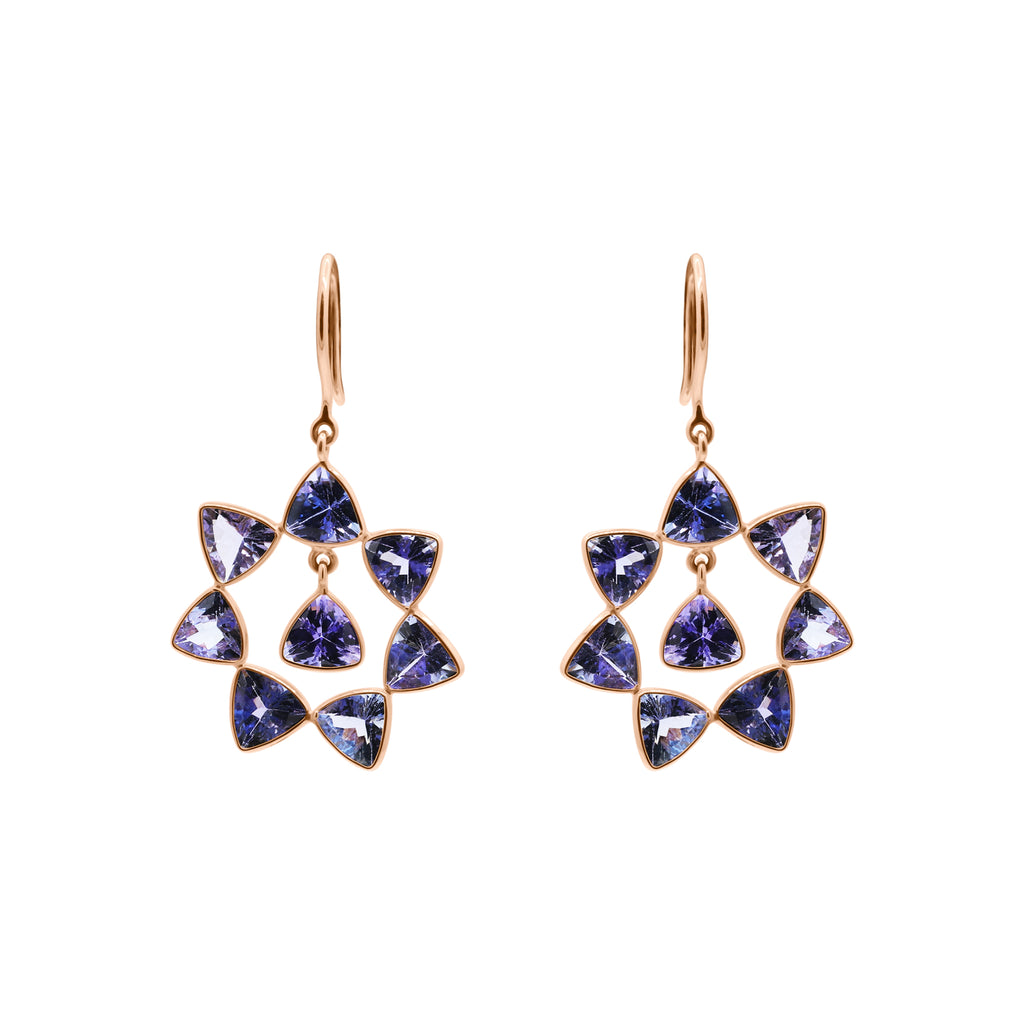 14k Gold Natural Tanzanite Gemstone Drop Dangle Designer Earrings