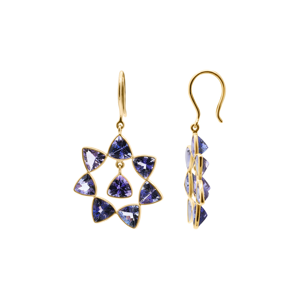 14k Gold Natural Tanzanite Gemstone Drop Dangle Designer Earrings