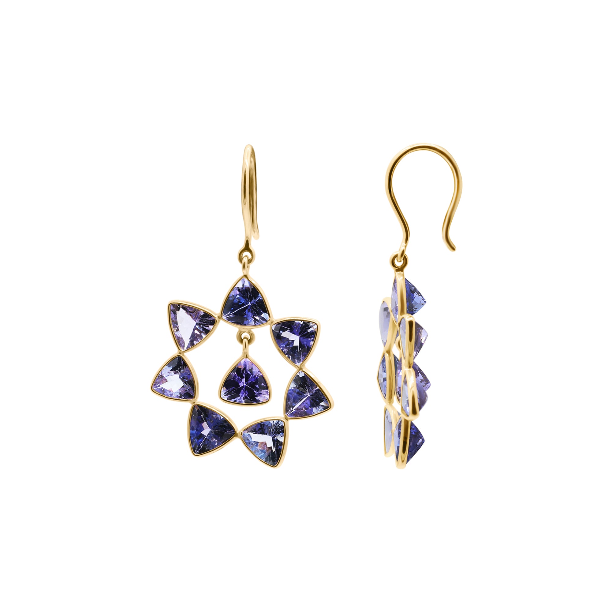 14k Gold Natural Tanzanite Gemstone Drop Dangle Designer Earrings