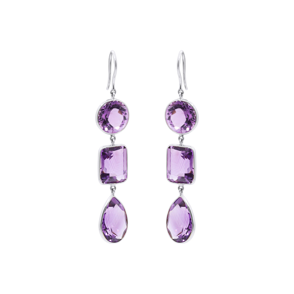 Natural Amethyst Gemstone Drop Dangle Earring In 18k Gold