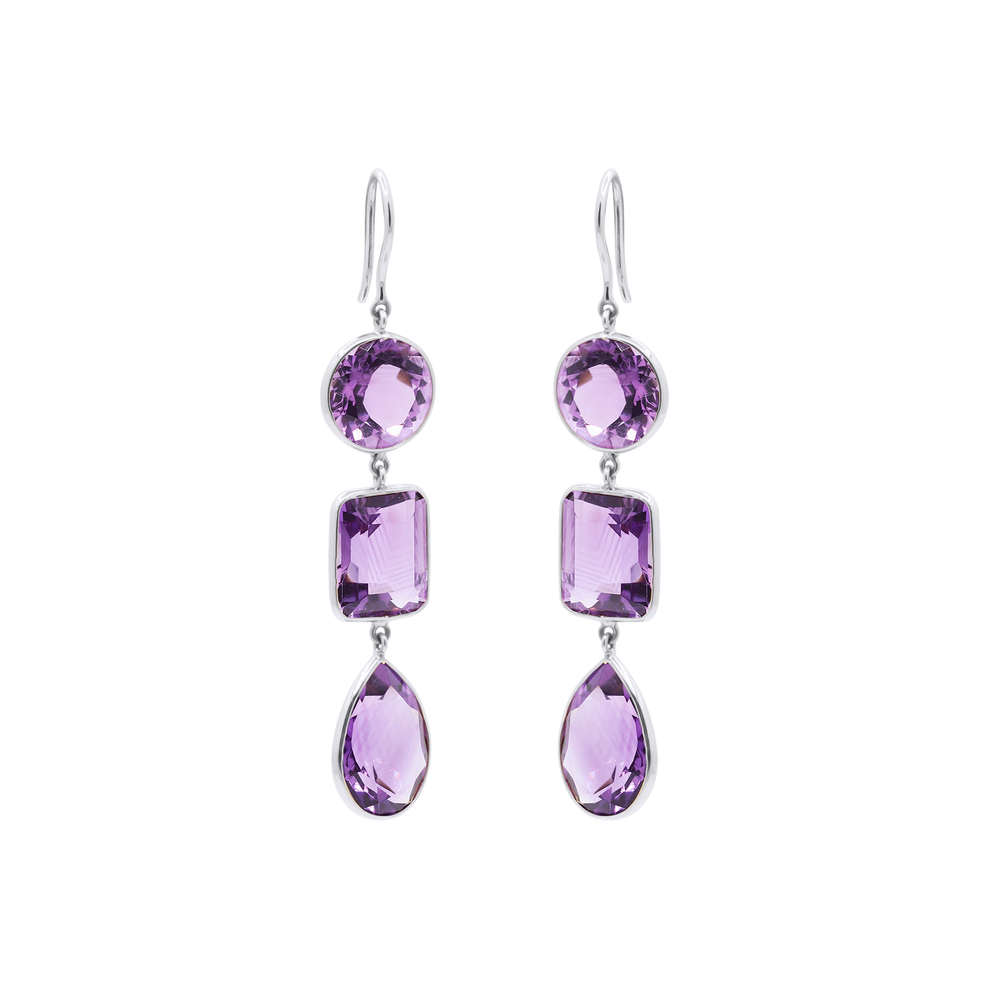 Natural Amethyst Gemstone Drop Dangle Earring In 18k Gold
