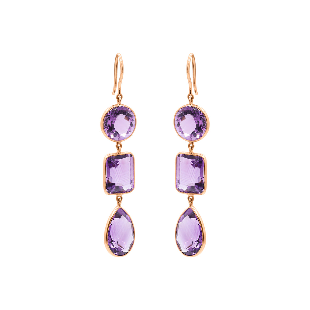 Natural Amethyst Gemstone Drop Dangle Earring In 18k Gold