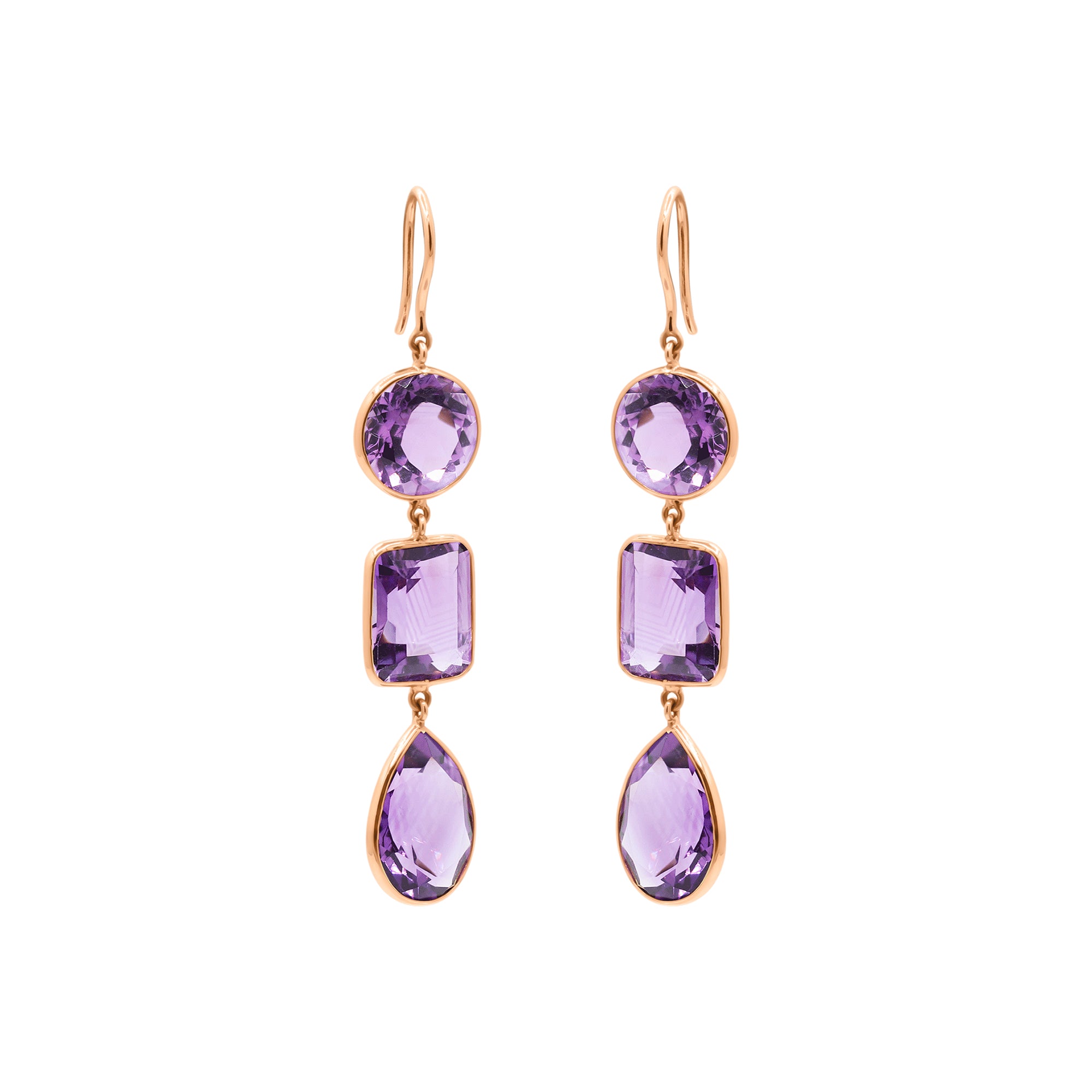 Natural Amethyst Gemstone Drop Dangle Earring In 18k Gold