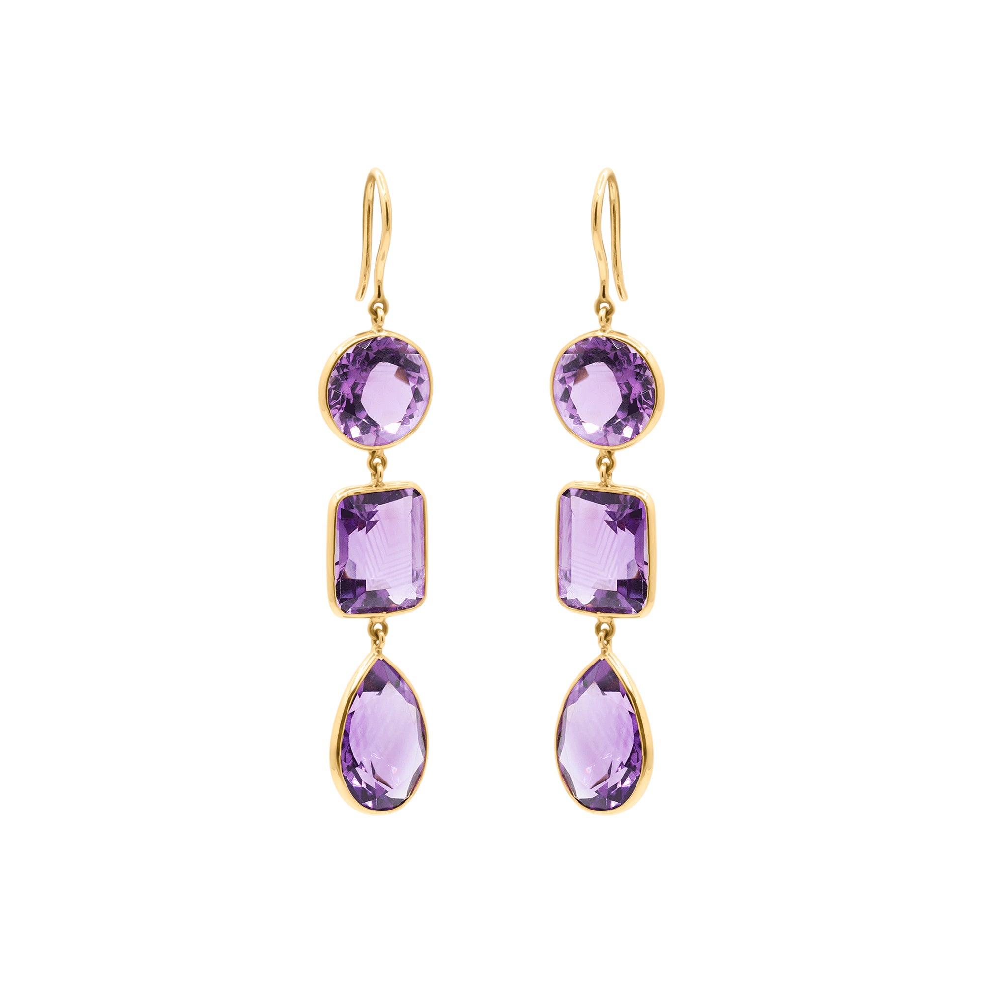 Natural Amethyst Gemstone Drop Dangle Earring In 18k Gold
