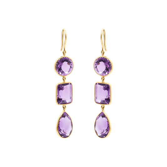 Natural Amethyst Gemstone Drop Dangle Earring In 18k Gold
