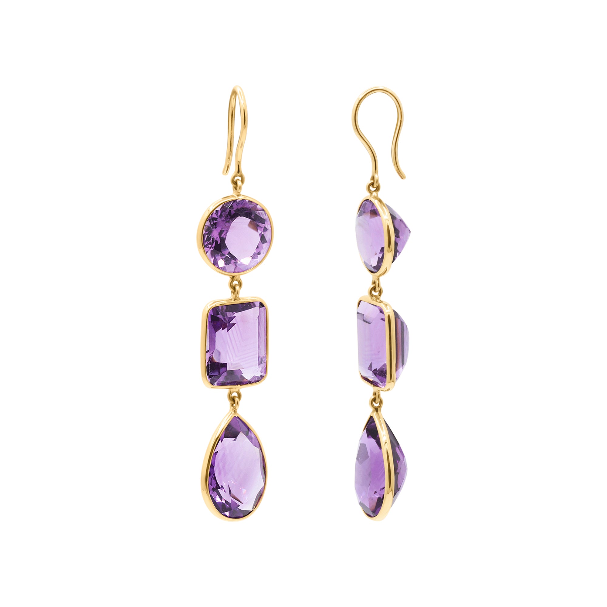 Natural Amethyst Gemstone Drop Dangle Earring In 18k Gold