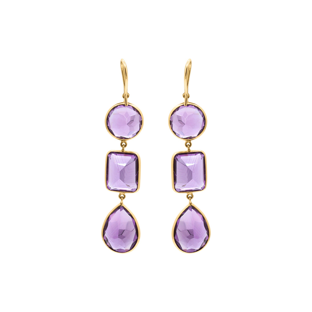 Natural Amethyst Gemstone Drop Dangle Earring In 18k Gold