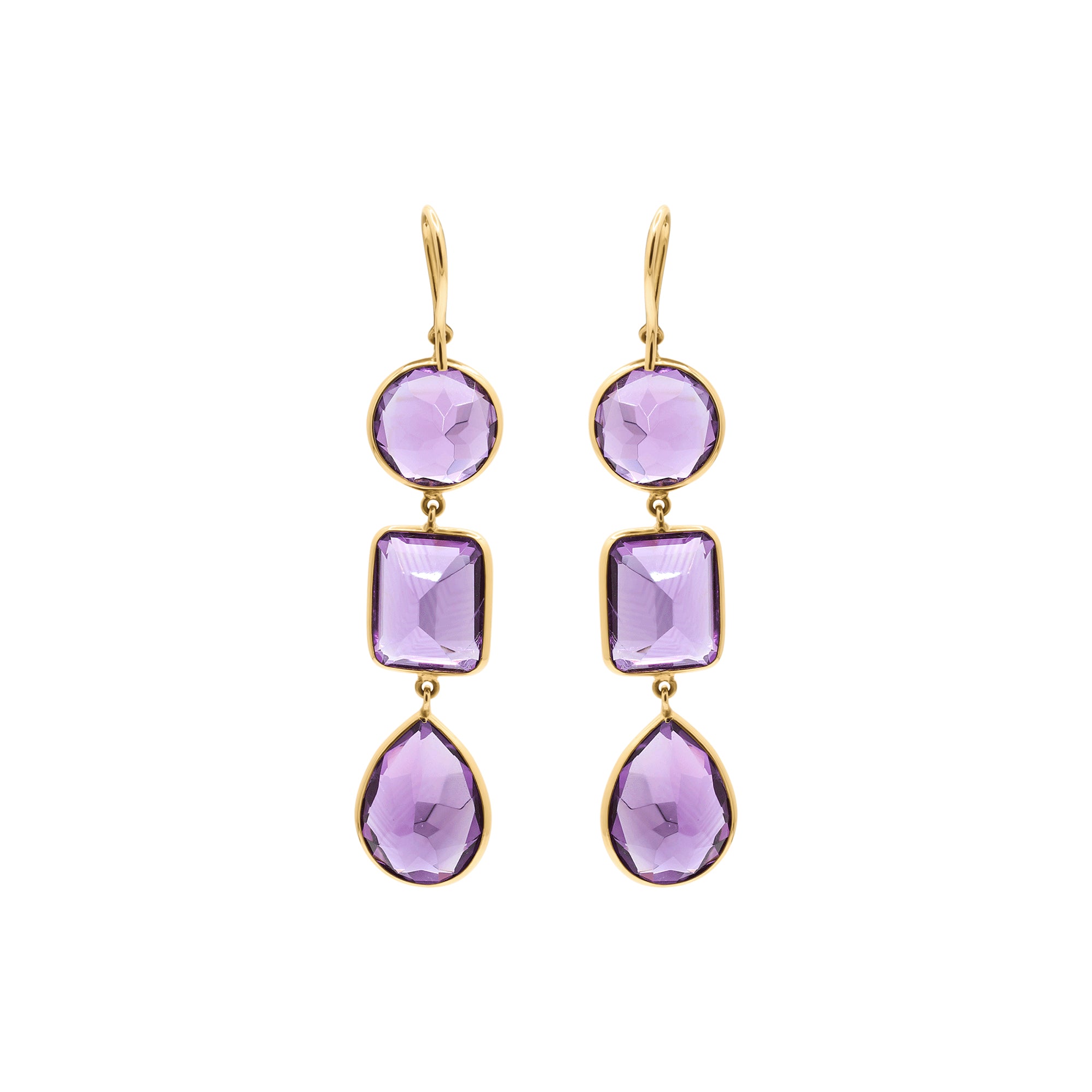 Natural Amethyst Gemstone Drop Dangle Earring In 18k Gold