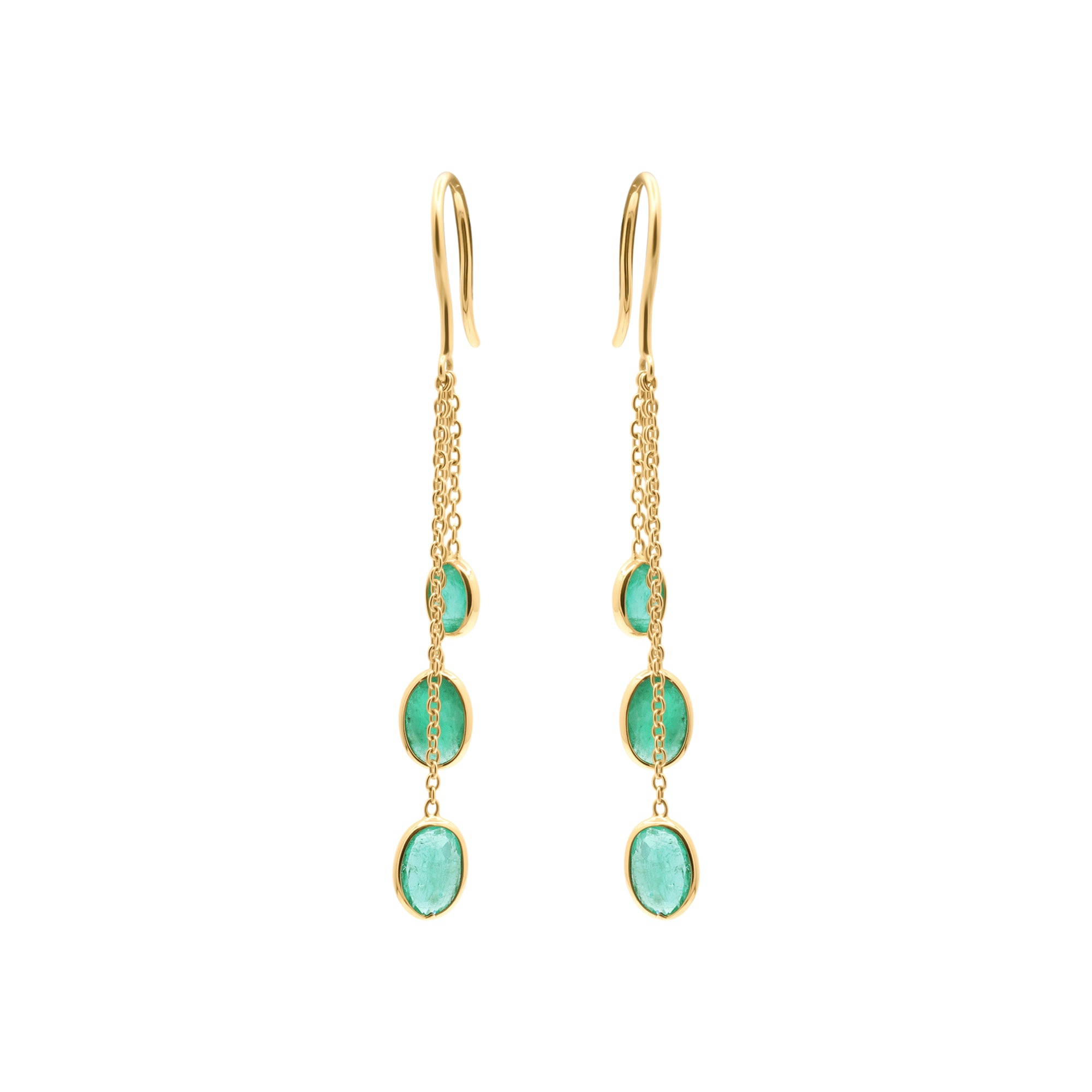 Precious Oval Cut Emerald Gemstone Drop Dangle Earrings In 14k Gold