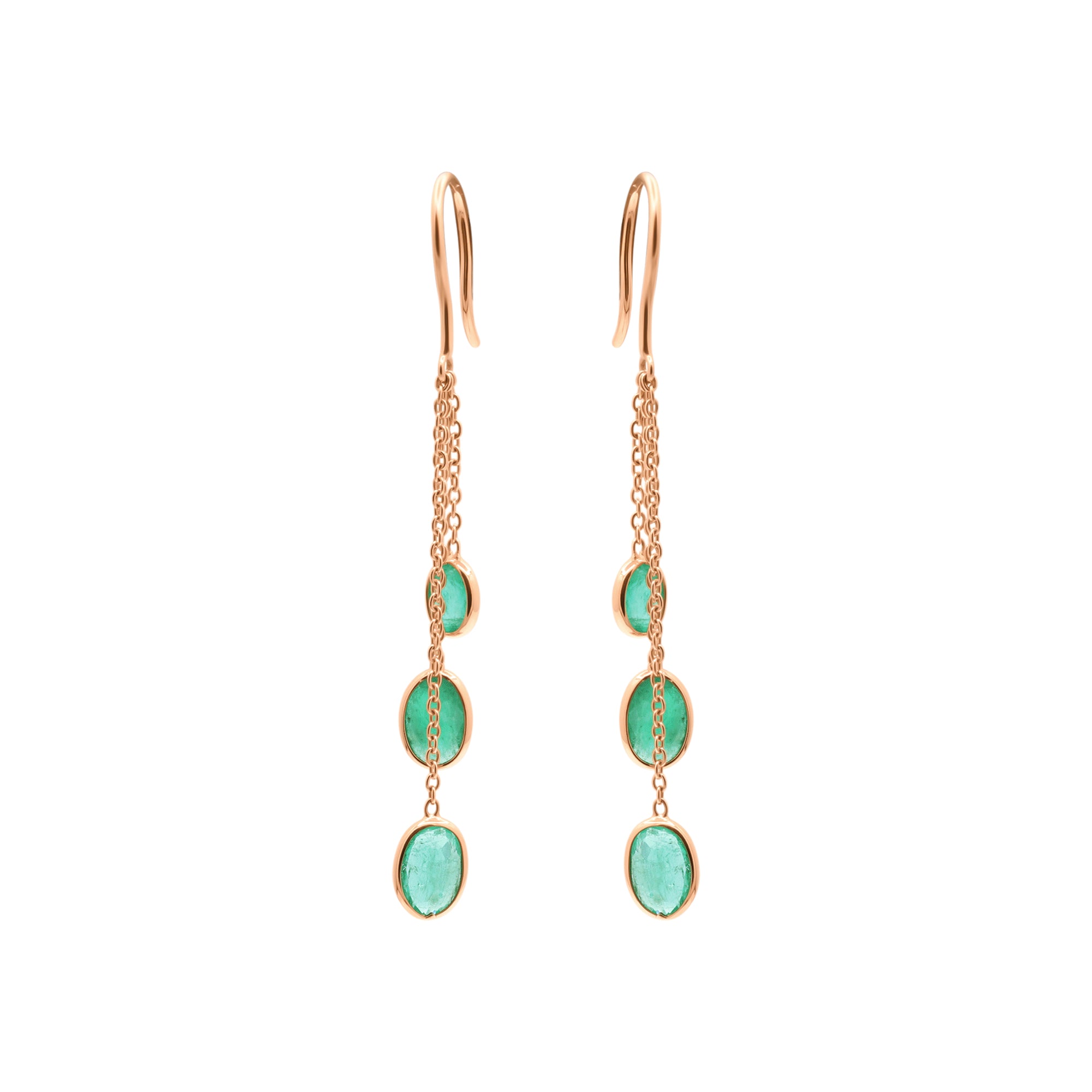 Precious Oval Cut Emerald Gemstone Drop Dangle Earrings In 14k Gold