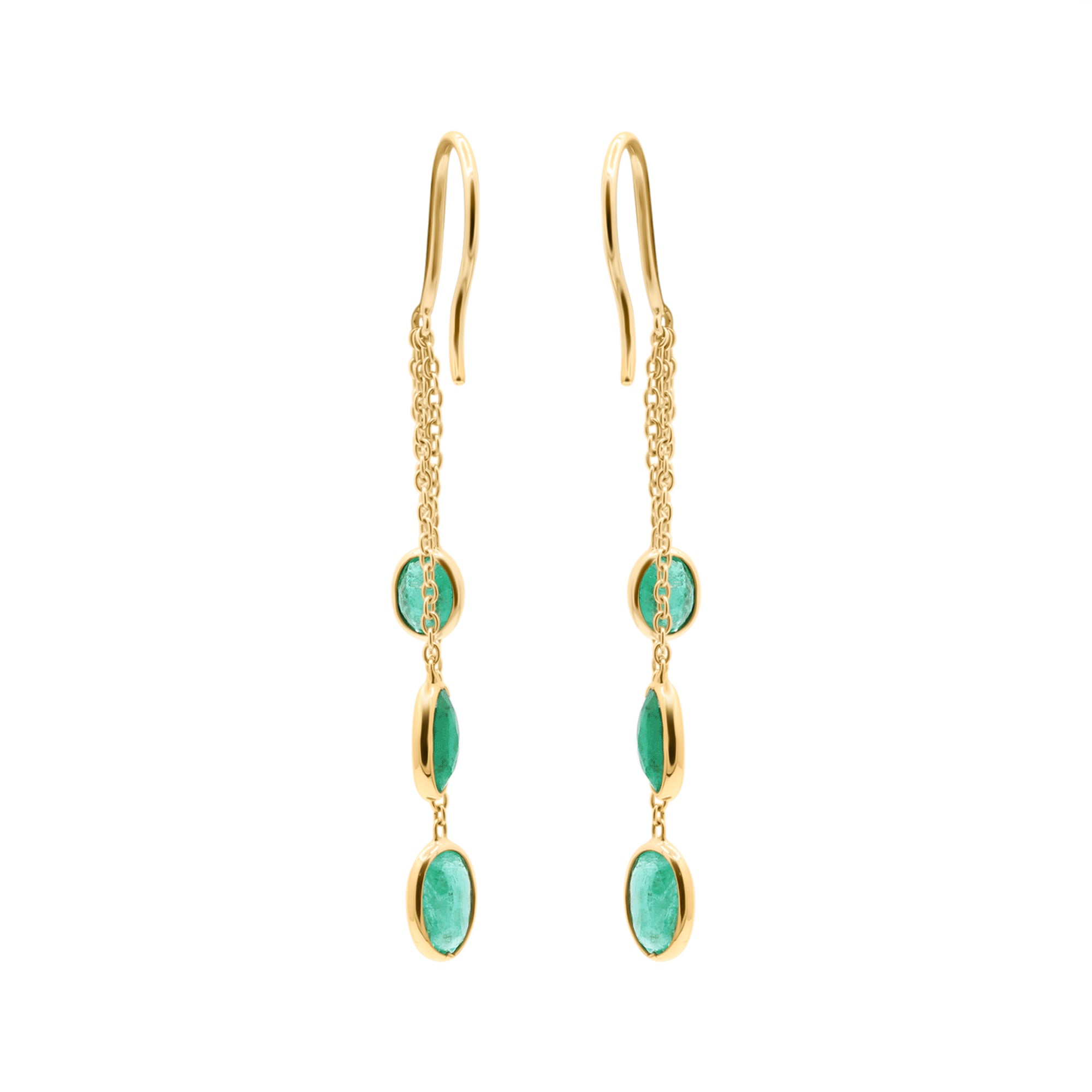Precious Oval Cut Emerald Gemstone Drop Dangle Earrings In 14k Gold