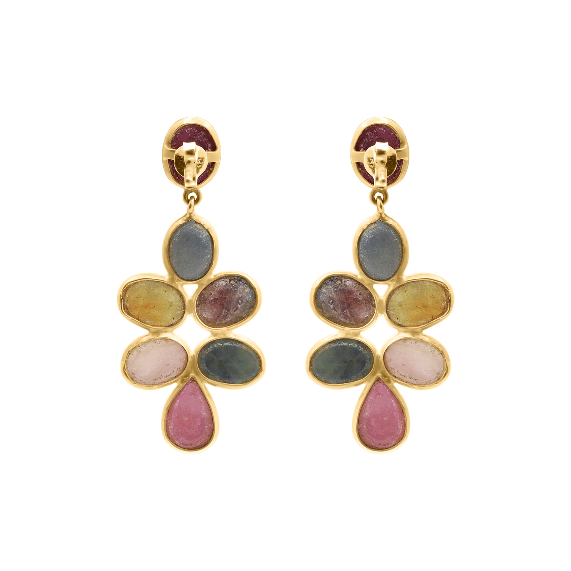 Natural Ruby And Multi Sapphire Gemstone Drop Earring In 14k Gold