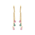 Natural Multi Tourmaline Gemstone Drop Handmade Earrings In 18k Gold