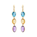 Natural Citrine, Blue Topaz And Amethyst Gemstone Dangle Earring In 18k Gold