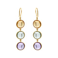 Natural Round Citrine, Green Amethyst, Amethyst Gemstone Drop Earrings In 18k Gold