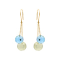Natural Blue Topaz And Lemon Quartz Ball Shaped Gemstone Earring In 18k Yellow Gold