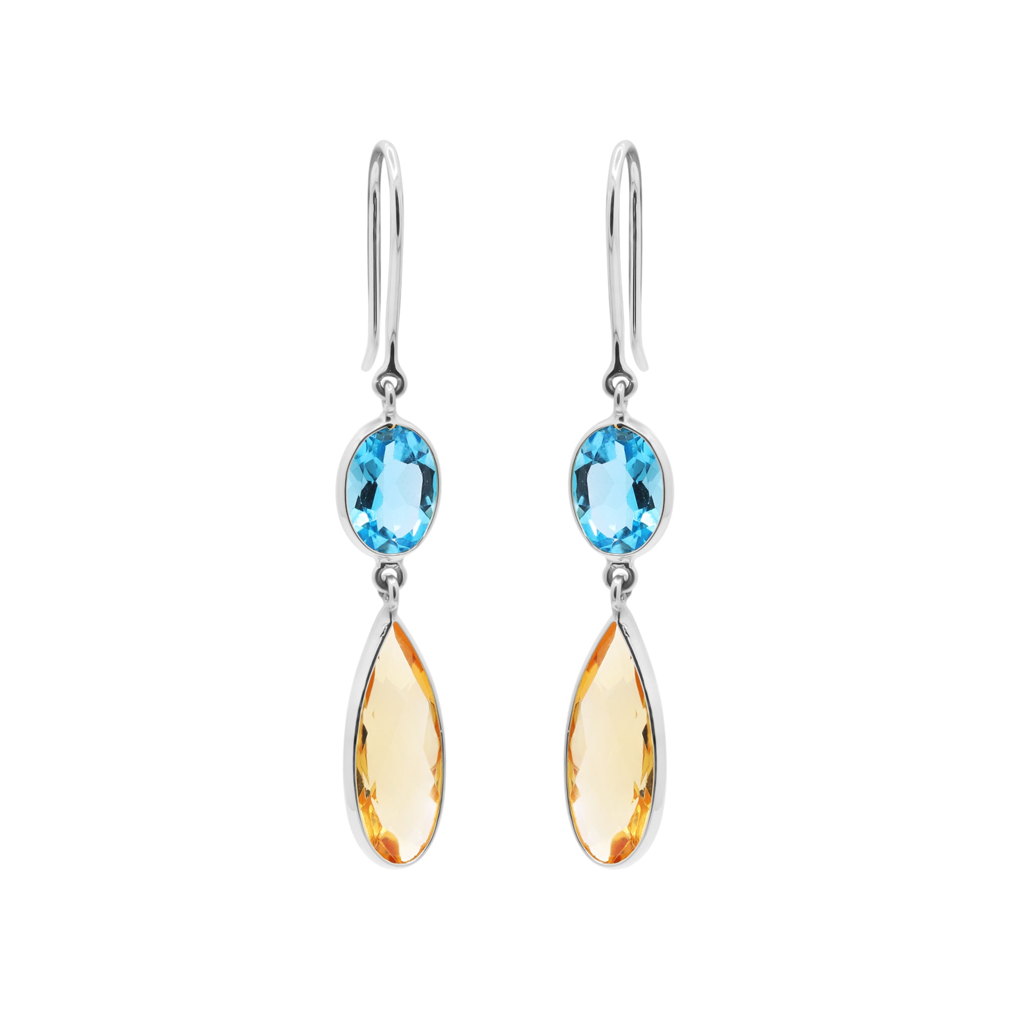 Natural Citrine And Blue Topaz Gemstone Drop Earring in 18K Gold