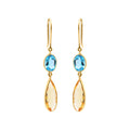 Natural Citrine And Blue Topaz Gemstone Drop Earring in 18K Gold