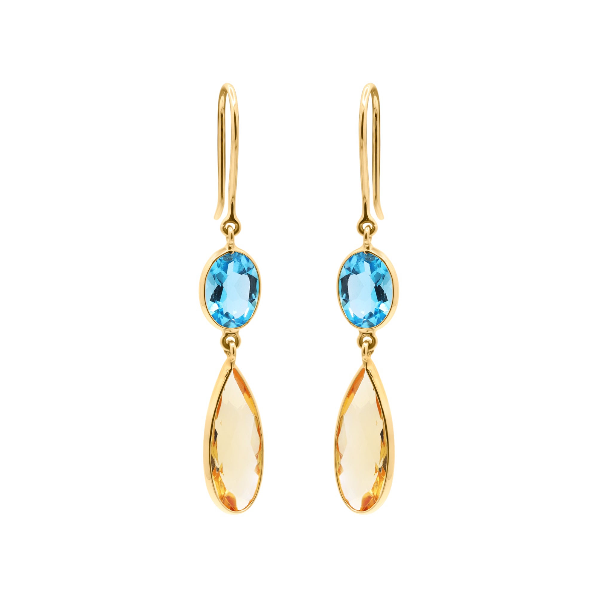 Natural Citrine And Blue Topaz Gemstone Drop Earring in 18K Gold