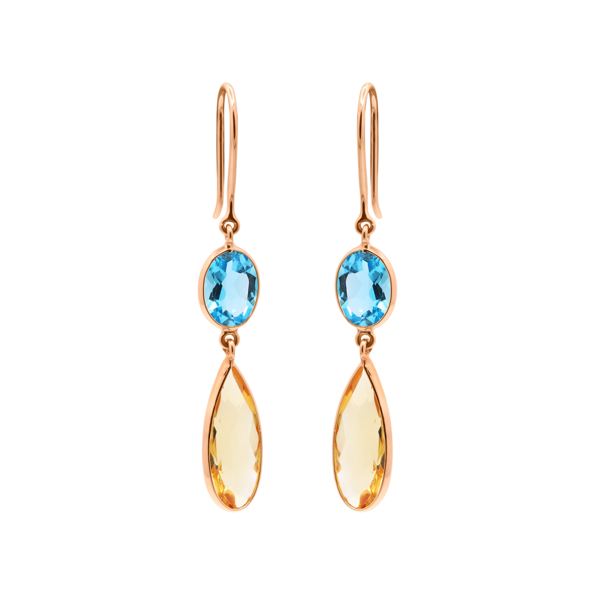 Natural Citrine And Blue Topaz Gemstone Drop Earring in 18K Gold