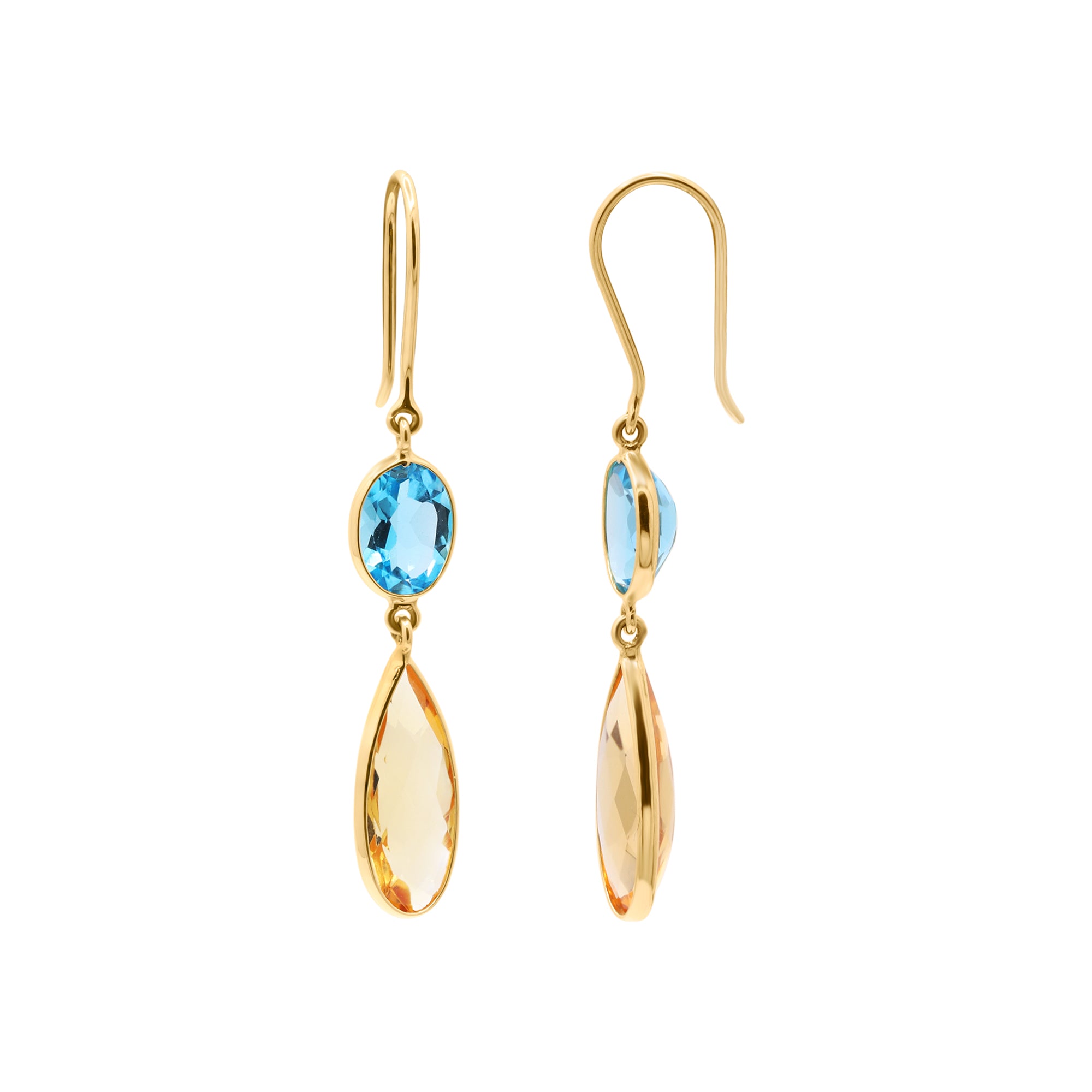Natural Citrine And Blue Topaz Gemstone Drop Earring in 18K Gold
