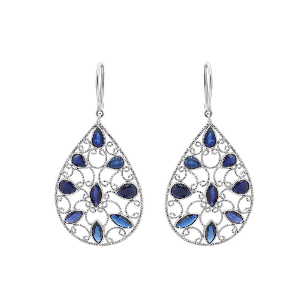 18k Gold Natural Blue Sapphire Gemstone Drop Dangle Earrings