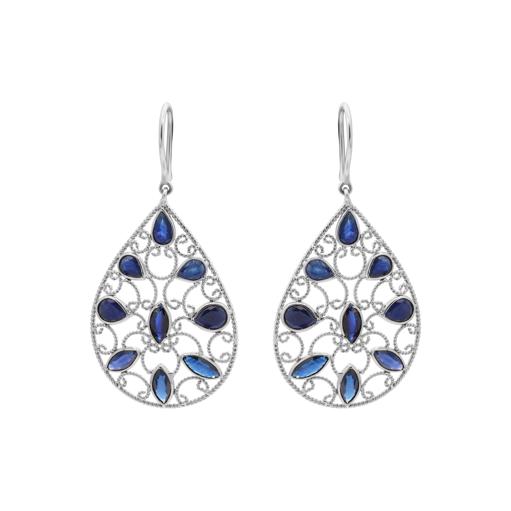 18k Gold Natural Blue Sapphire Gemstone Drop Dangle Earrings