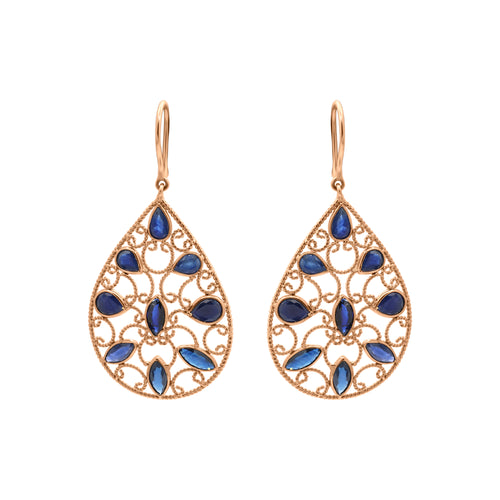 18k Gold Natural Blue Sapphire Gemstone Drop Dangle Earrings