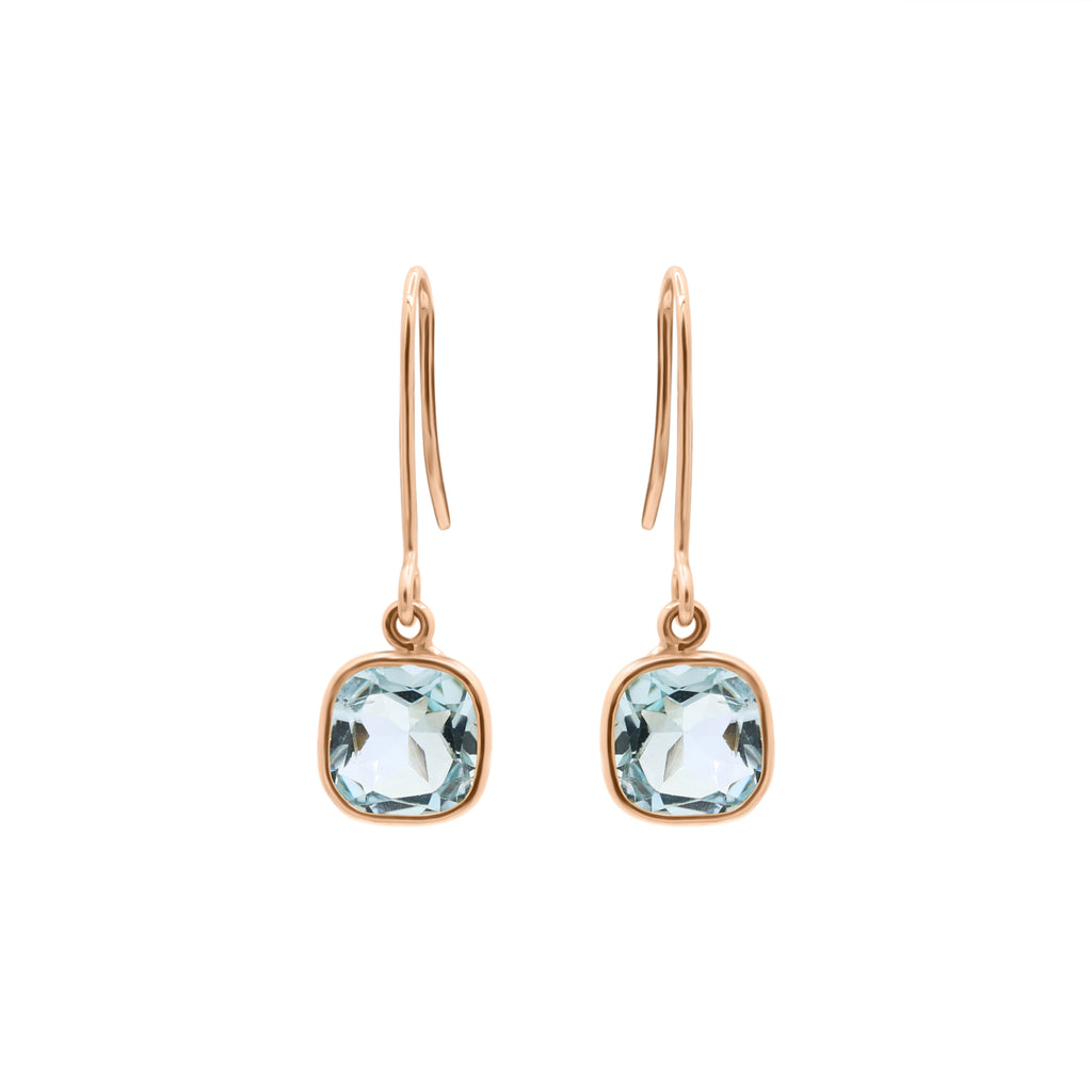 14k Yellow Gold Natural Blue Topaz Gemstone Drop Earrings