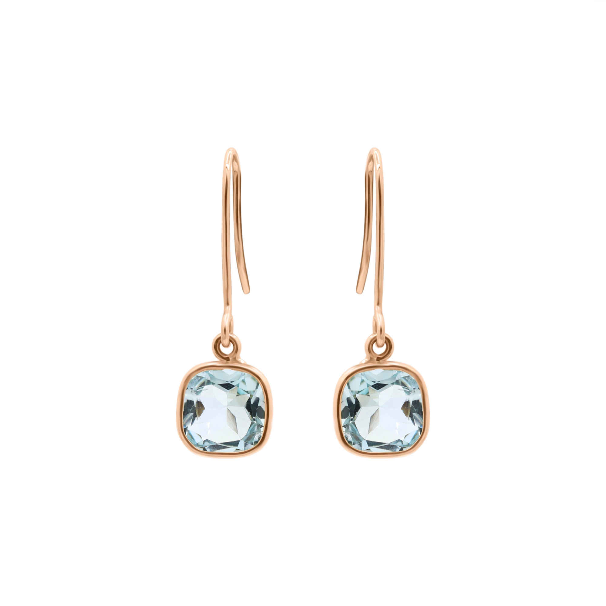 14k Yellow Gold Natural Blue Topaz Gemstone Drop Earrings