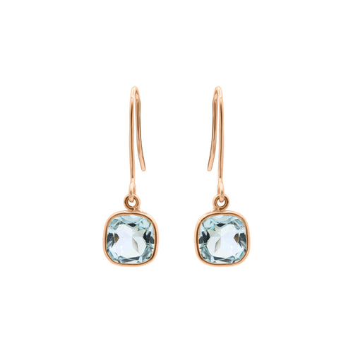 14k Yellow Gold Natural Blue Topaz Gemstone Drop Earrings
