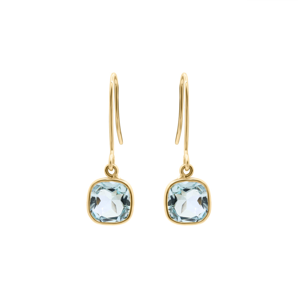 14k Yellow Gold Natural Blue Topaz Gemstone Drop Earrings