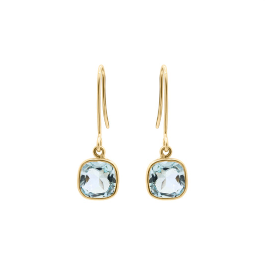 14k Yellow Gold Natural Blue Topaz Gemstone Drop Earrings