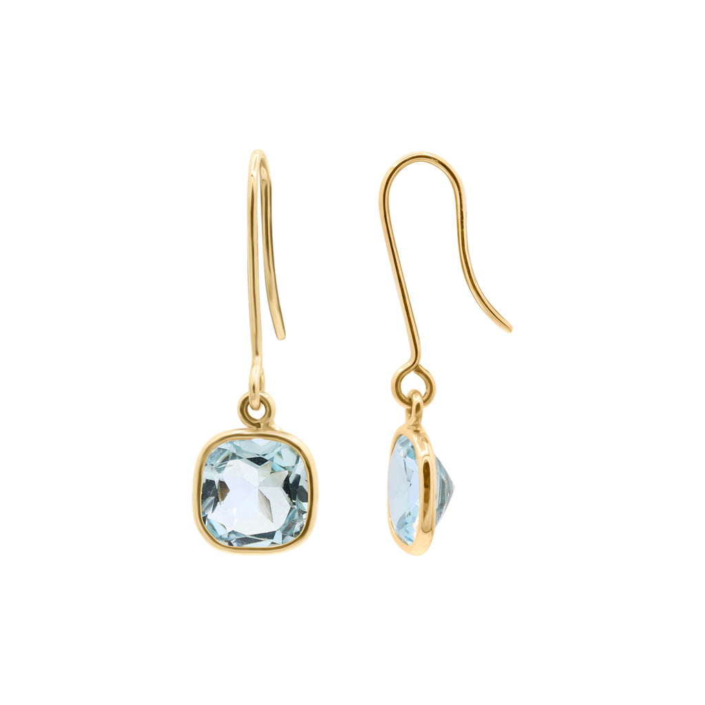 14k Yellow Gold Natural Blue Topaz Gemstone Drop Earrings