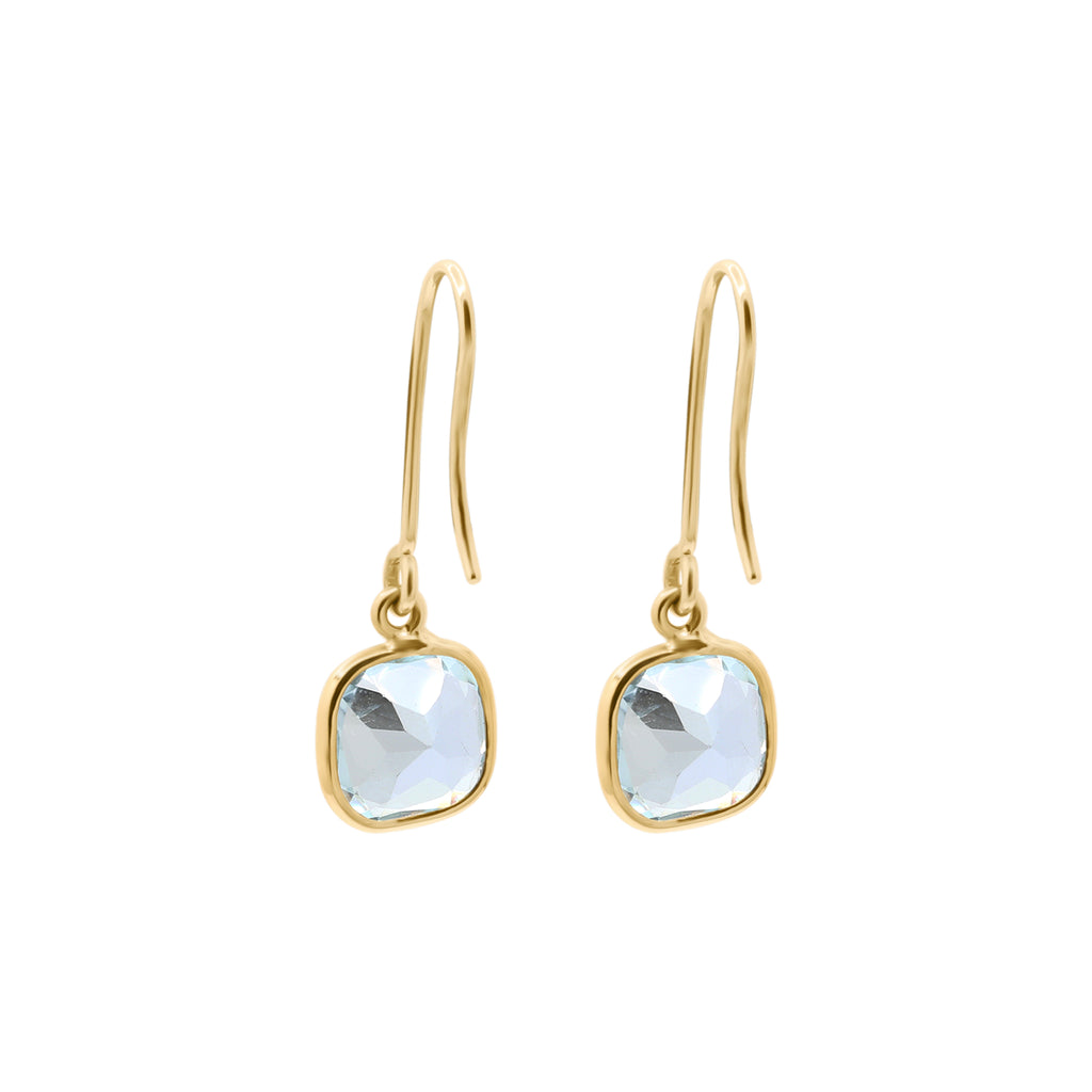 14k Yellow Gold Natural Blue Topaz Gemstone Drop Earrings