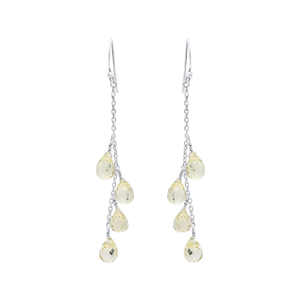 Natural Lemon Quartz Tear Drop Gemstone Earrings In 18k Gold