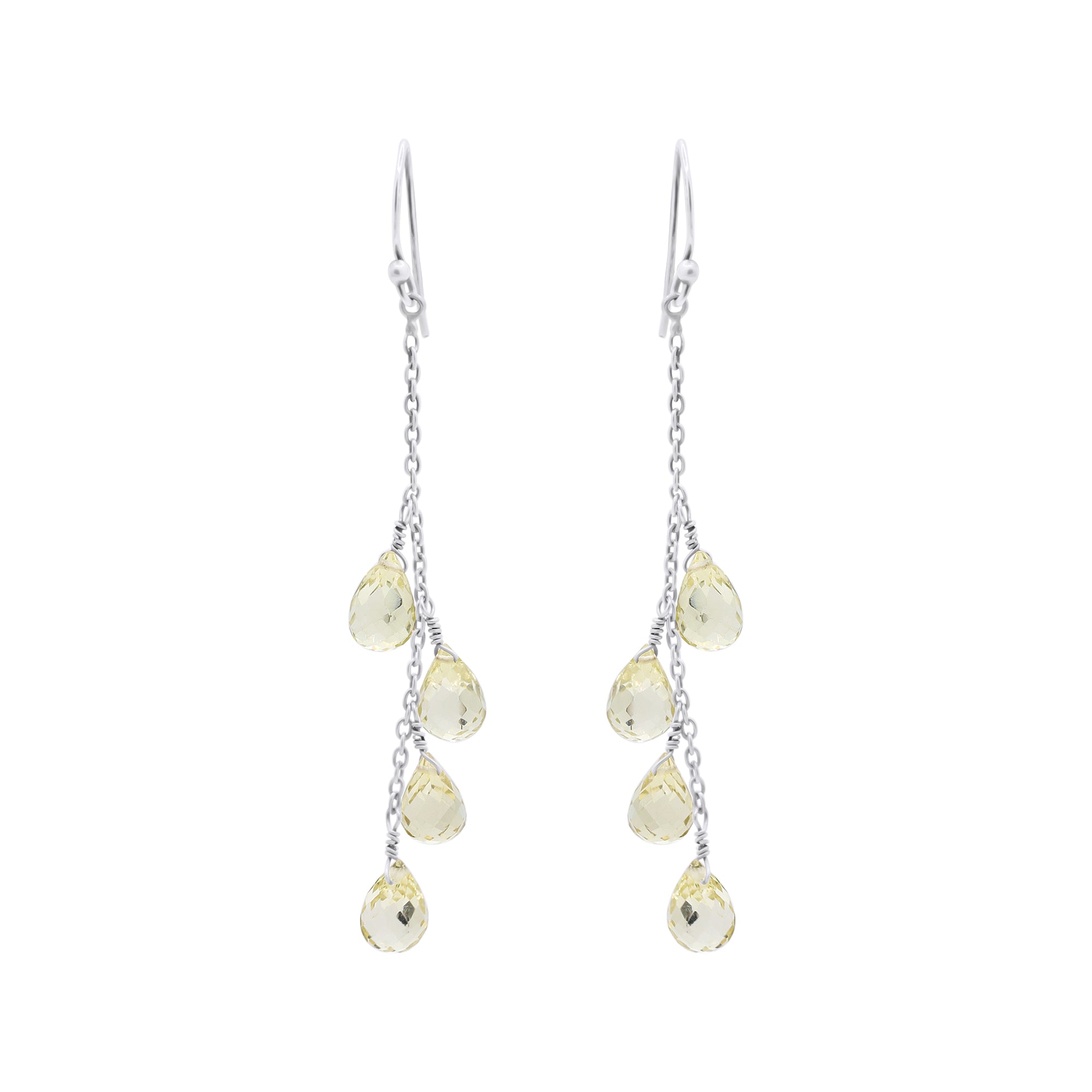 Natural Lemon Quartz Tear Drop Gemstone Earrings In 18k Gold