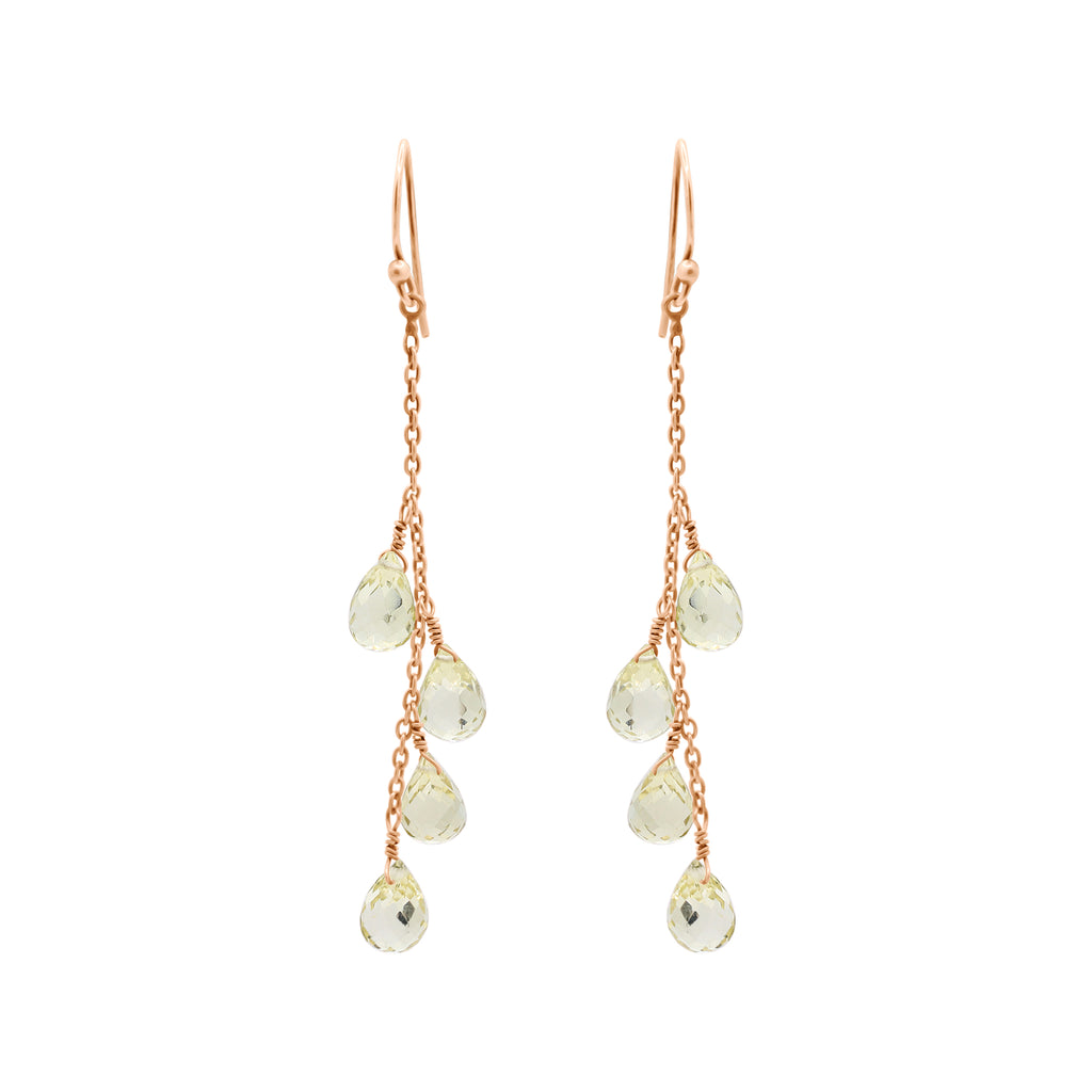 Natural Lemon Quartz Tear Drop Gemstone Earrings In 18k Gold