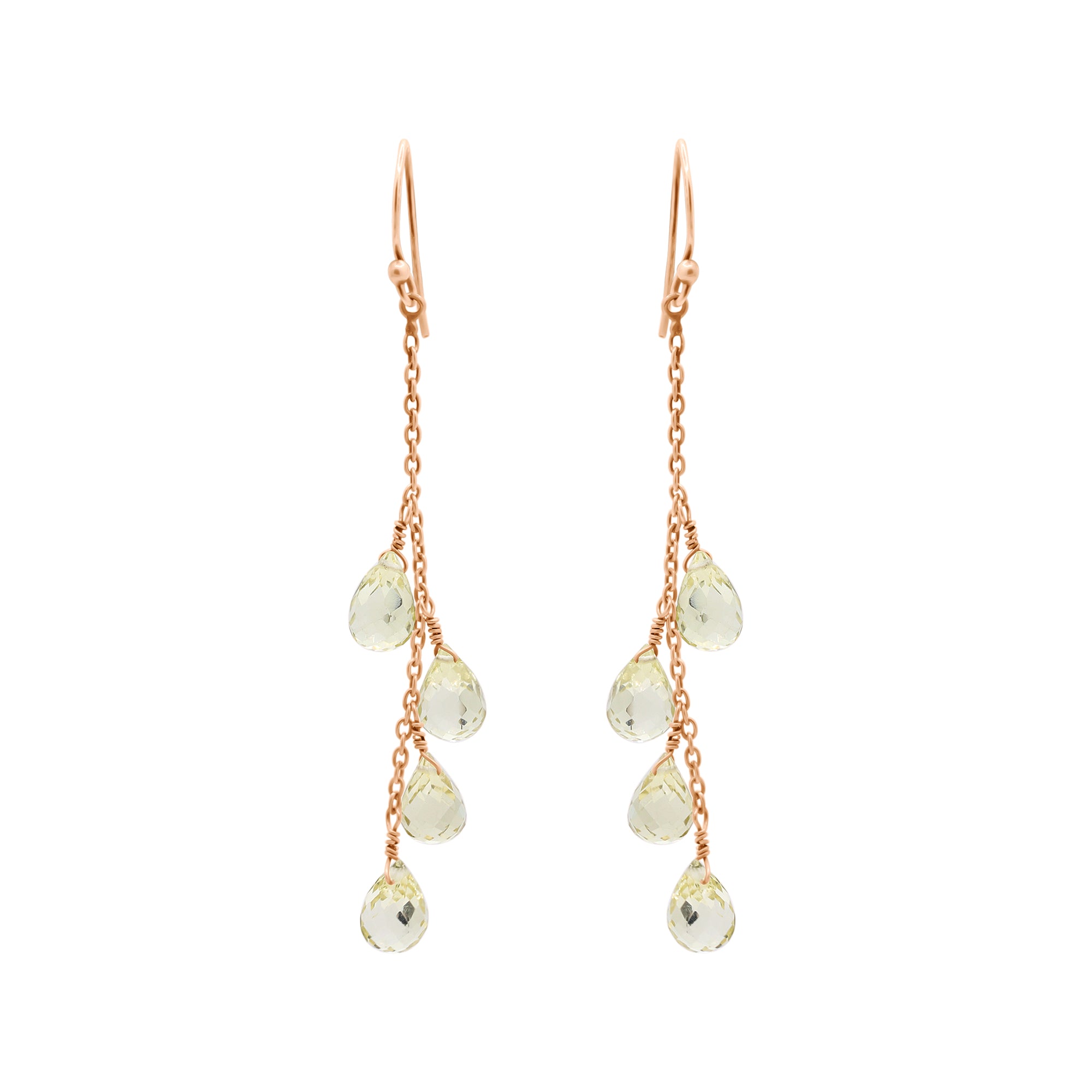 Natural Lemon Quartz Tear Drop Gemstone Earrings In 18k Gold