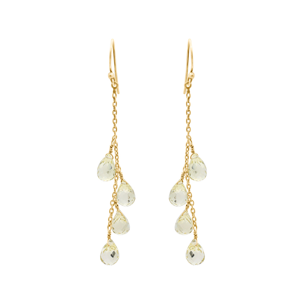 Natural Lemon Quartz Tear Drop Gemstone Earrings In 18k Gold