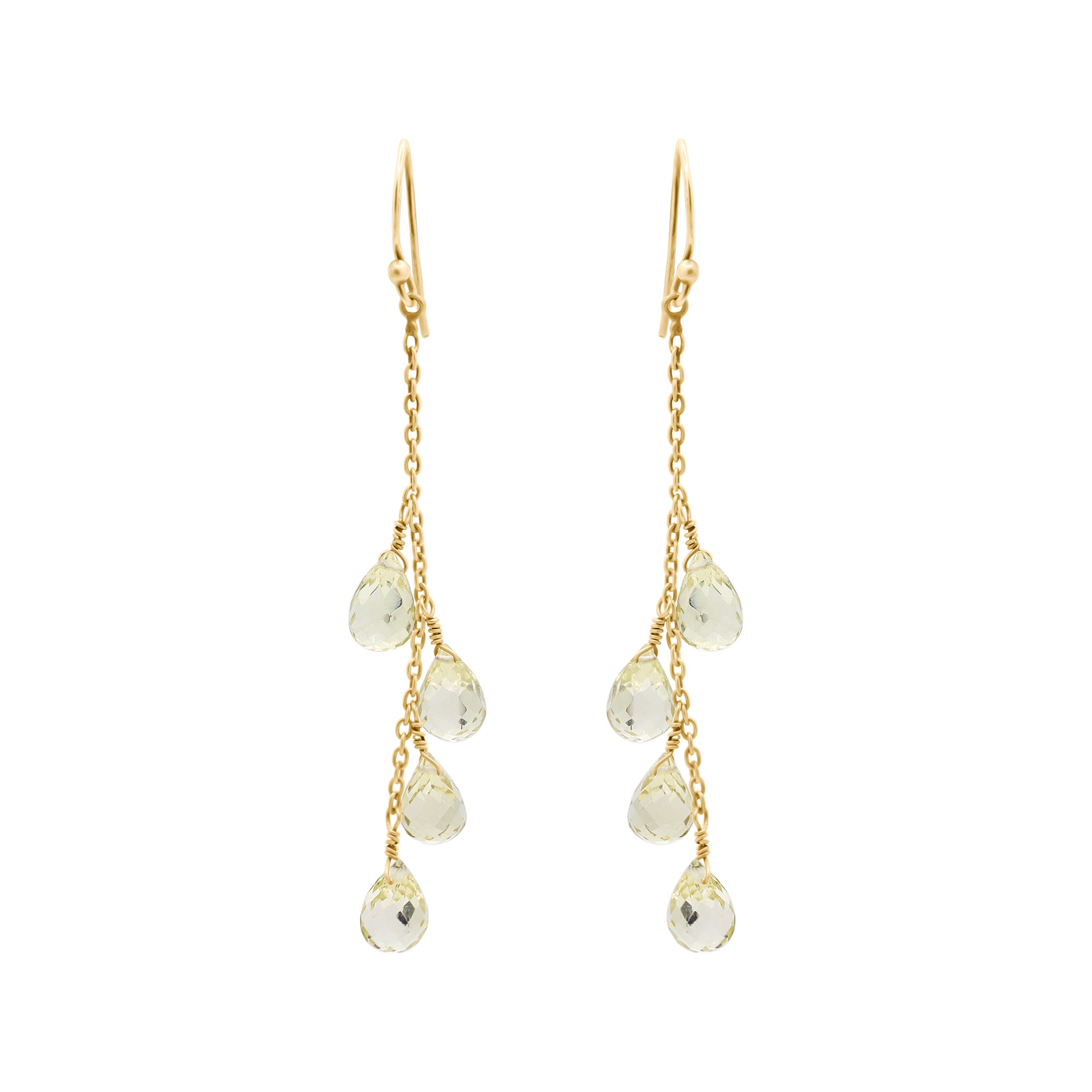 Natural Lemon Quartz Tear Drop Gemstone Earrings In 18k Gold