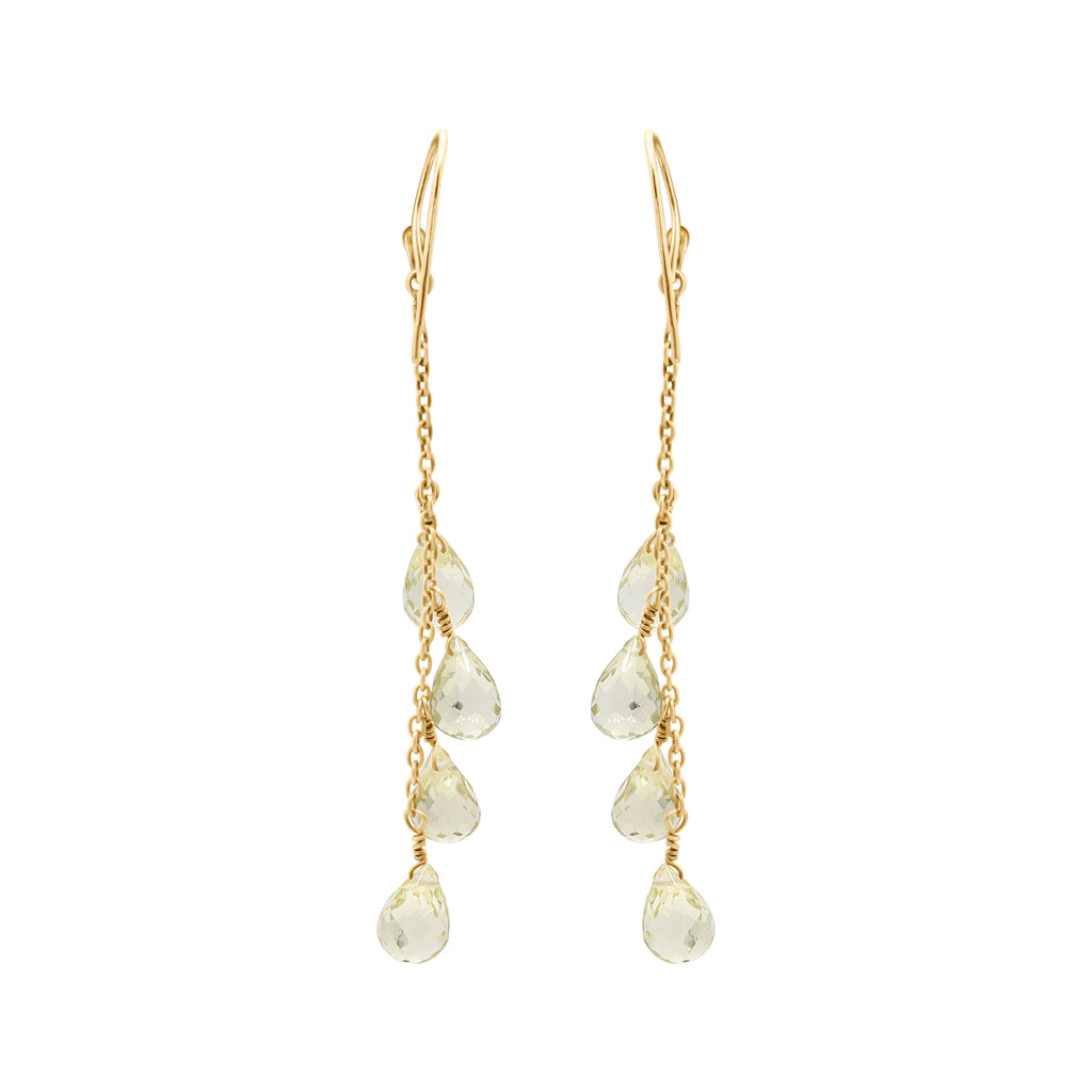 Natural Lemon Quartz Tear Drop Gemstone Earrings In 18k Gold