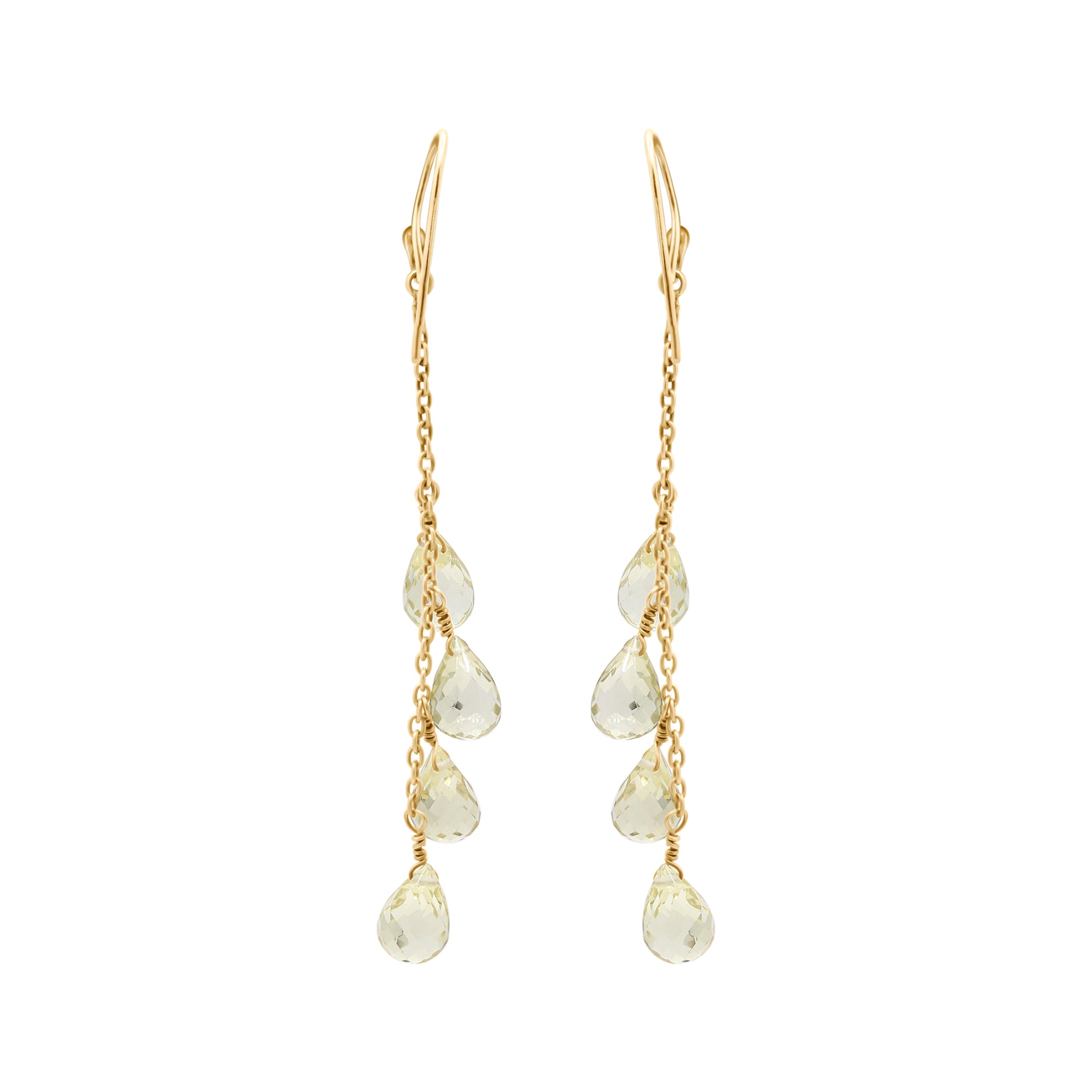 Natural Lemon Quartz Tear Drop Gemstone Earrings In 18k Gold