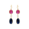 Natural Blue Sapphire, Ruby And Crystal Gemstone Drop Earring In 18k Gold