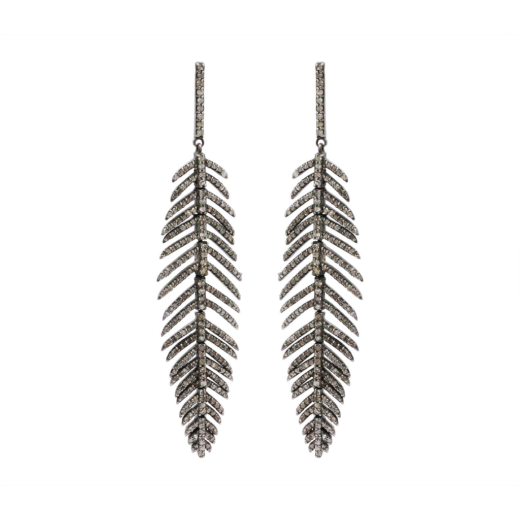 Leaf Diamond Earrings 925 Sterling Silver Drop Dangle Earrings