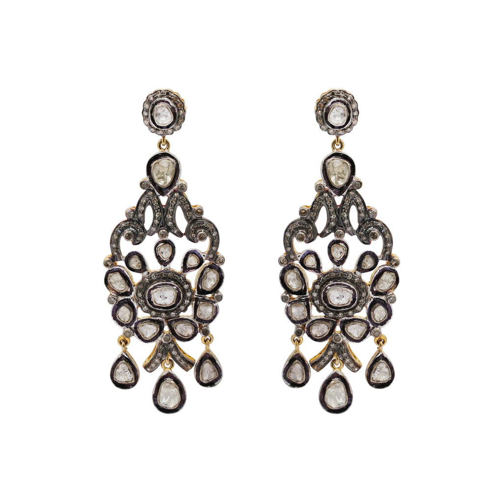 Designer Polki Diamond 925 Sterling Silver Gold Plated Dangle Earring